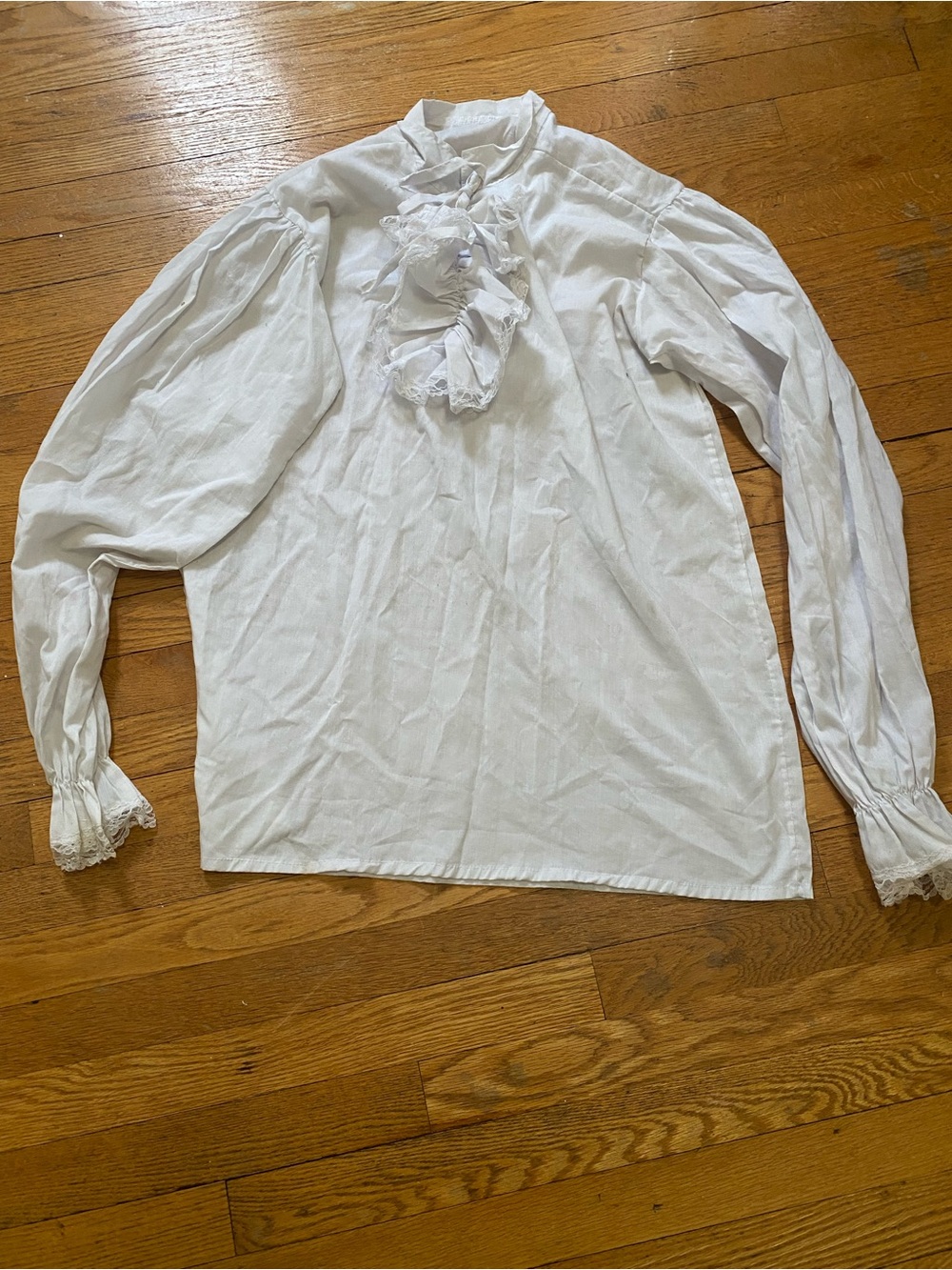 White Ruffle Neck Long-Sleeve Blouse